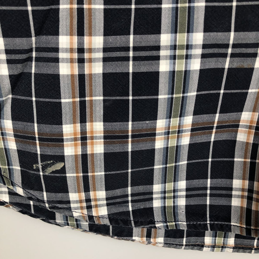 Carhartt Check Pattern Button-Down Short-Sleeve Work Shirt, Men's Size M (approx.) cotton navy blue type Vintage Second Hand