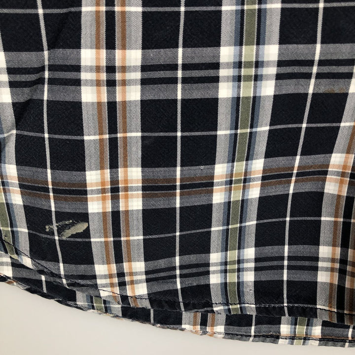 Carhartt Check Pattern Button-Down Short-Sleeve Work Shirt, Men's Size M (approx.) cotton navy blue type Vintage Second Hand
