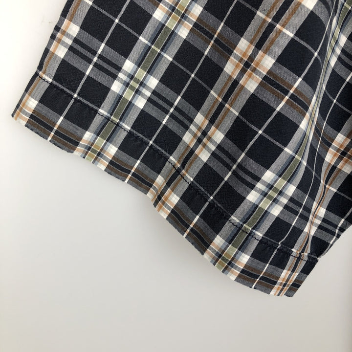 Carhartt Check Pattern Button-Down Short-Sleeve Work Shirt, Men's Size M (approx.) cotton navy blue type Vintage Second Hand