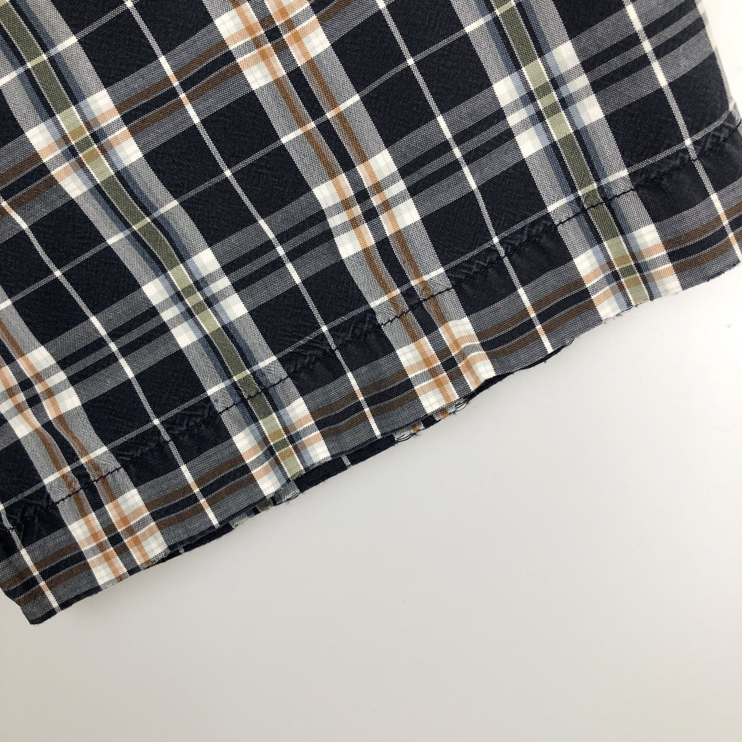 Carhartt Check Pattern Button-Down Short-Sleeve Work Shirt, Men's Size M (approx.) cotton navy blue type Vintage Second Hand