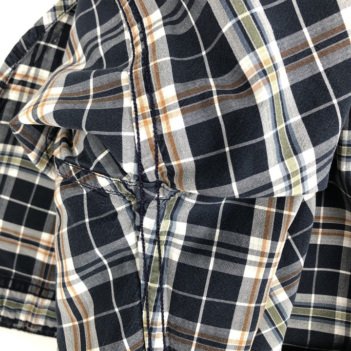 Carhartt Check Pattern Button-Down Short-Sleeve Work Shirt, Men's Size M (approx.) cotton navy blue type Vintage Second Hand