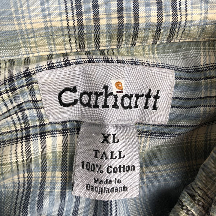 Carhartt Check Pattern Button-down Short Sleeve Work Shirt, Men's XL cotton Blue type light blue Vintage Second Hand