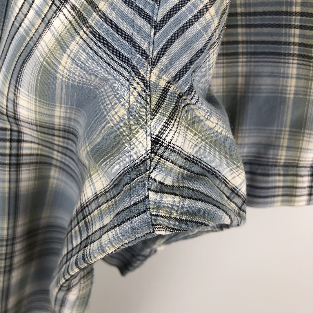 Carhartt Check Pattern Button-down Short Sleeve Work Shirt, Men's XL cotton Blue type light blue Vintage Second Hand