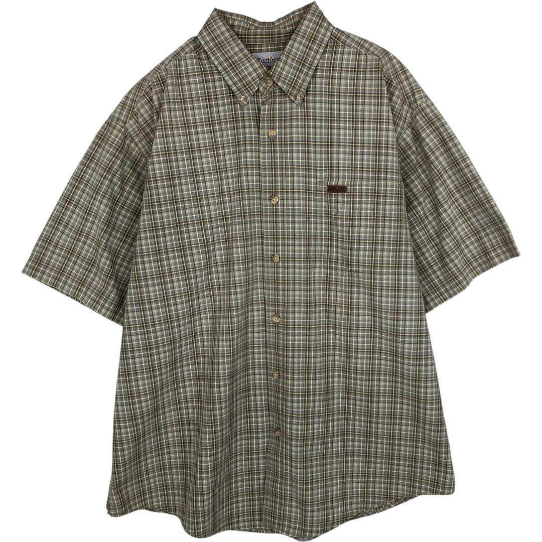 Carhartt Check Pattern Button-down Short Sleeve Work Shirt, Men's XL cotton Khaki type Vintage Second Hand