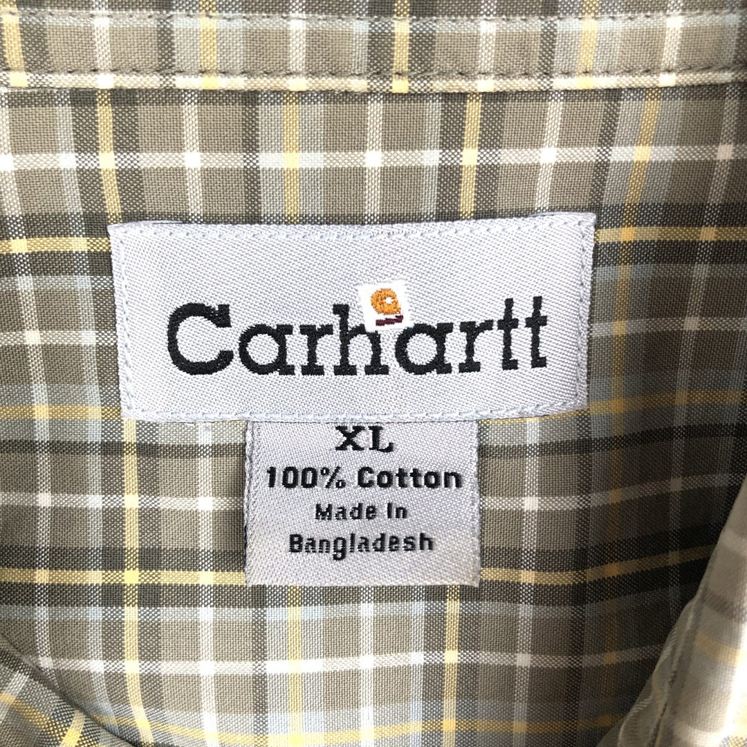 Carhartt Check Pattern Button-down Short Sleeve Work Shirt, Men's XL cotton Khaki type Vintage Second Hand