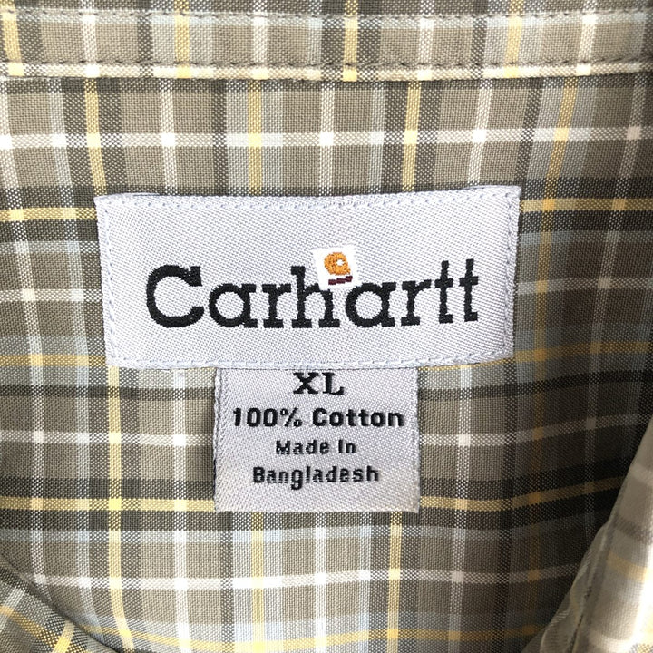Carhartt Check Pattern Button-down Short Sleeve Work Shirt, Men's XL cotton Khaki type Vintage Second Hand