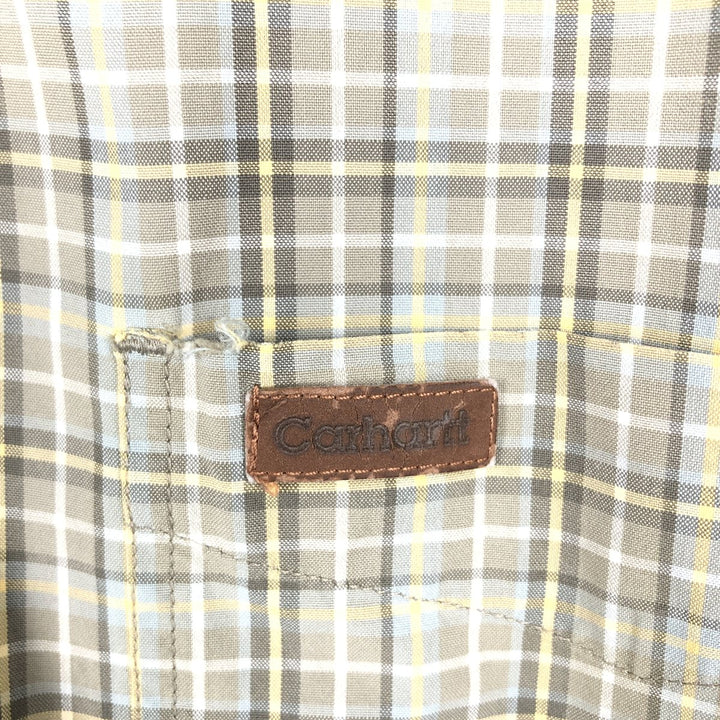 Carhartt Check Pattern Button-down Short Sleeve Work Shirt, Men's XL cotton Khaki type Vintage Second Hand