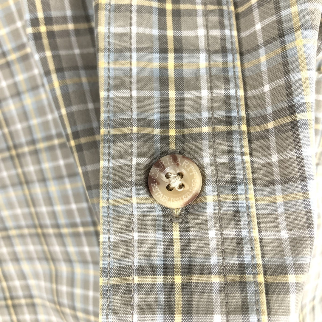 Carhartt Check Pattern Button-down Short Sleeve Work Shirt, Men's XL cotton Khaki type Vintage Second Hand
