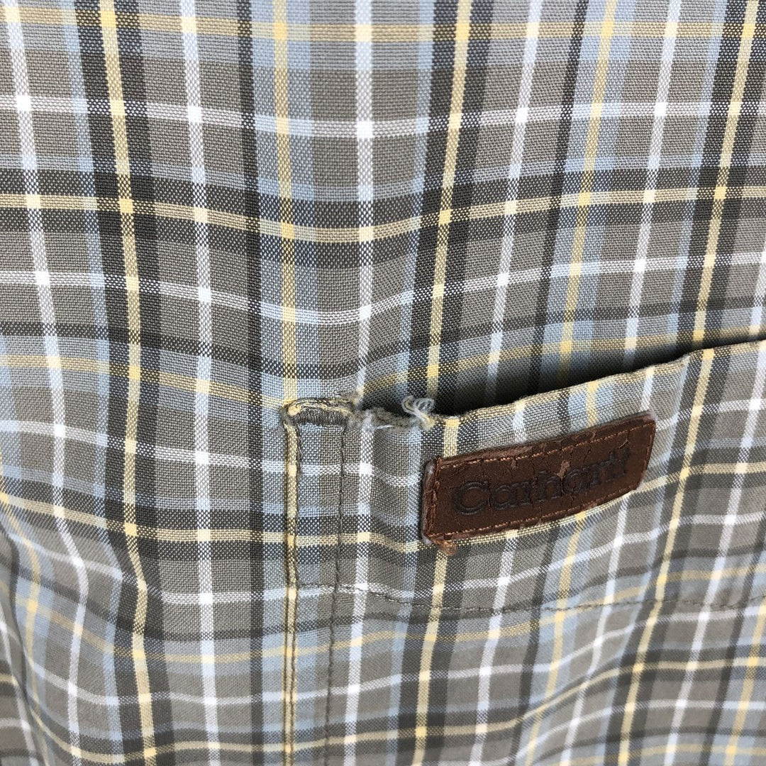 Carhartt Check Pattern Button-down Short Sleeve Work Shirt, Men's XL cotton Khaki type Vintage Second Hand