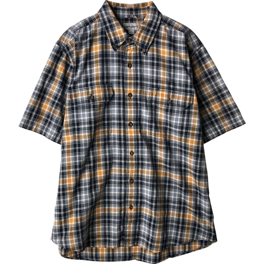 Carhartt RELAXED FIT Check Pattern Short Sleeve Work Shirt, Men's L size cotton navy blue type Vintage Second Hand