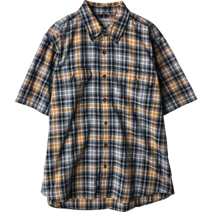 Carhartt RELAXED FIT Check Pattern Short Sleeve Work Shirt, Men's L size cotton navy blue type Vintage Second Hand