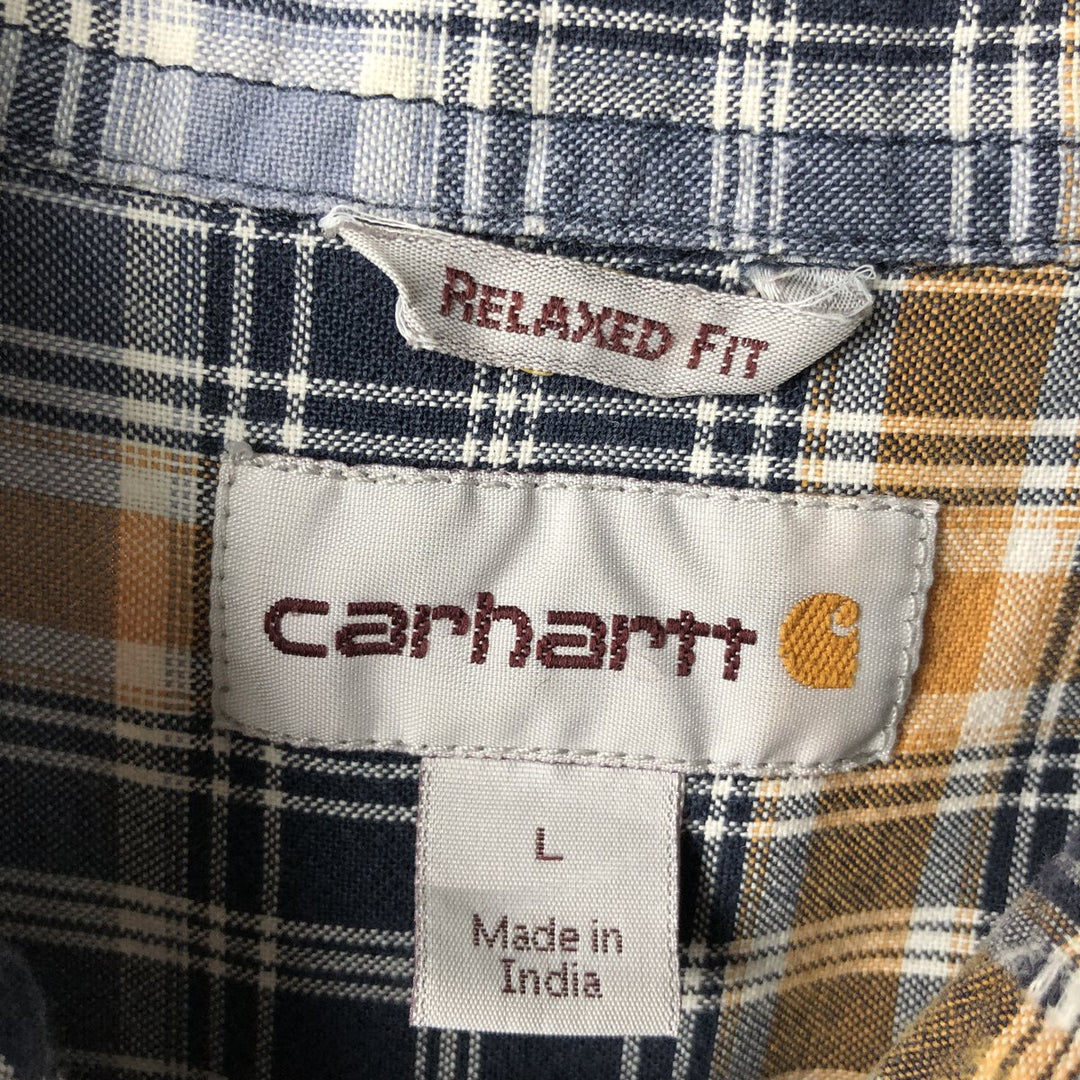 Carhartt RELAXED FIT Check Pattern Short Sleeve Work Shirt, Men's L size cotton navy blue type Vintage Second Hand