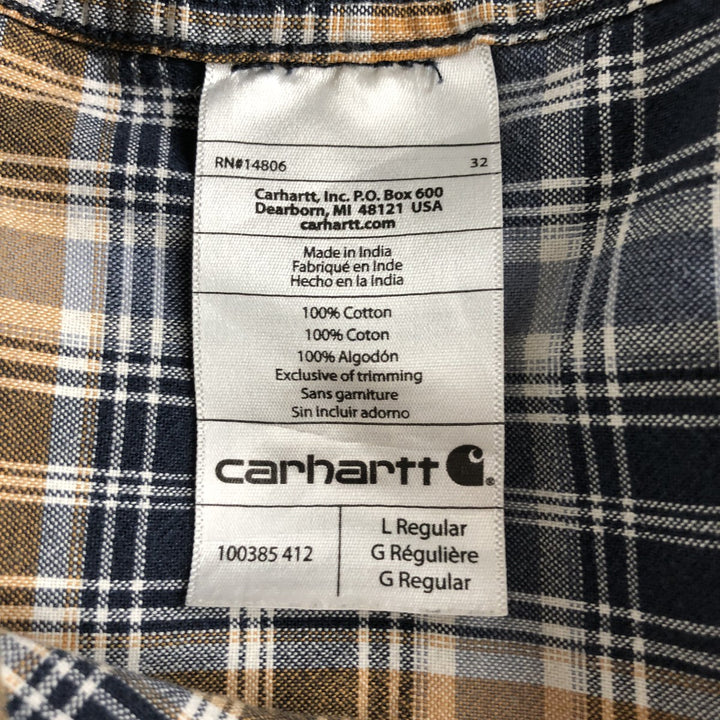 Carhartt RELAXED FIT Check Pattern Short Sleeve Work Shirt, Men's L size cotton navy blue type Vintage Second Hand