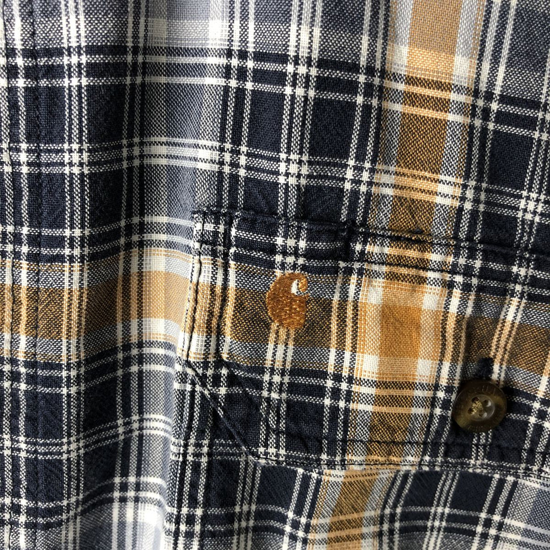 Carhartt RELAXED FIT Check Pattern Short Sleeve Work Shirt, Men's L size cotton navy blue type Vintage Second Hand