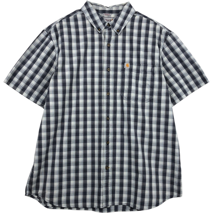 Carhartt RELAXED FIT Check Pattern Button-down Short Sleeve Work Shirt, Men's XL cotton gray type Vintage Second Hand