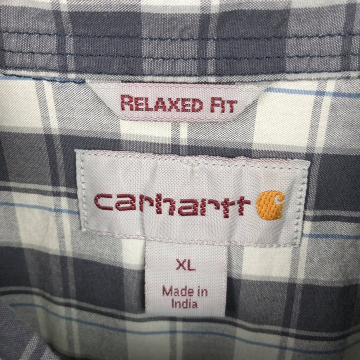 Carhartt RELAXED FIT Check Pattern Button-down Short Sleeve Work Shirt, Men's XL cotton gray type Vintage Second Hand