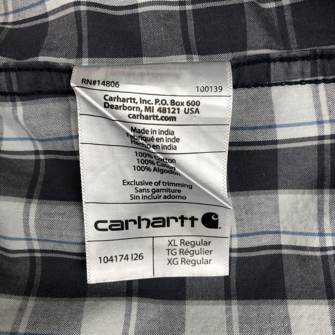 Carhartt RELAXED FIT Check Pattern Button-down Short Sleeve Work Shirt, Men's XL cotton gray type Vintage Second Hand