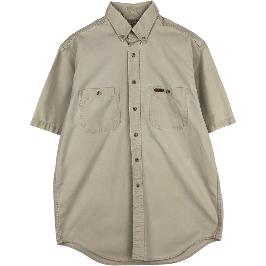 2000'S Carhartt Button-Down Short-Sleeve Work Shirt, Men's Size M (approx.) cotton Beige type Vintage Second Hand