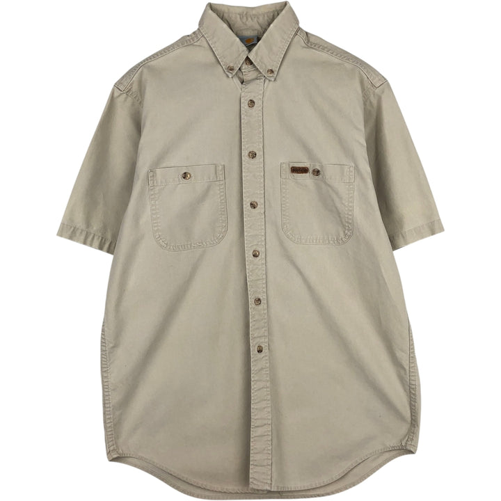 2000'S Carhartt Button-Down Short-Sleeve Work Shirt, Men's Size M (approx.) cotton Beige type Vintage Second Hand