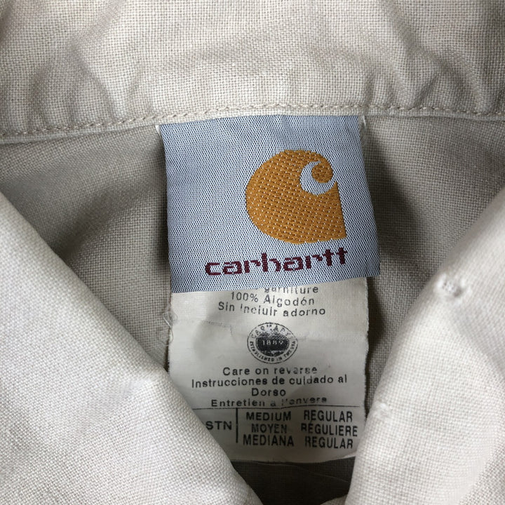 2000'S Carhartt Button-Down Short-Sleeve Work Shirt, Men's Size M (approx.) cotton Beige type Vintage Second Hand