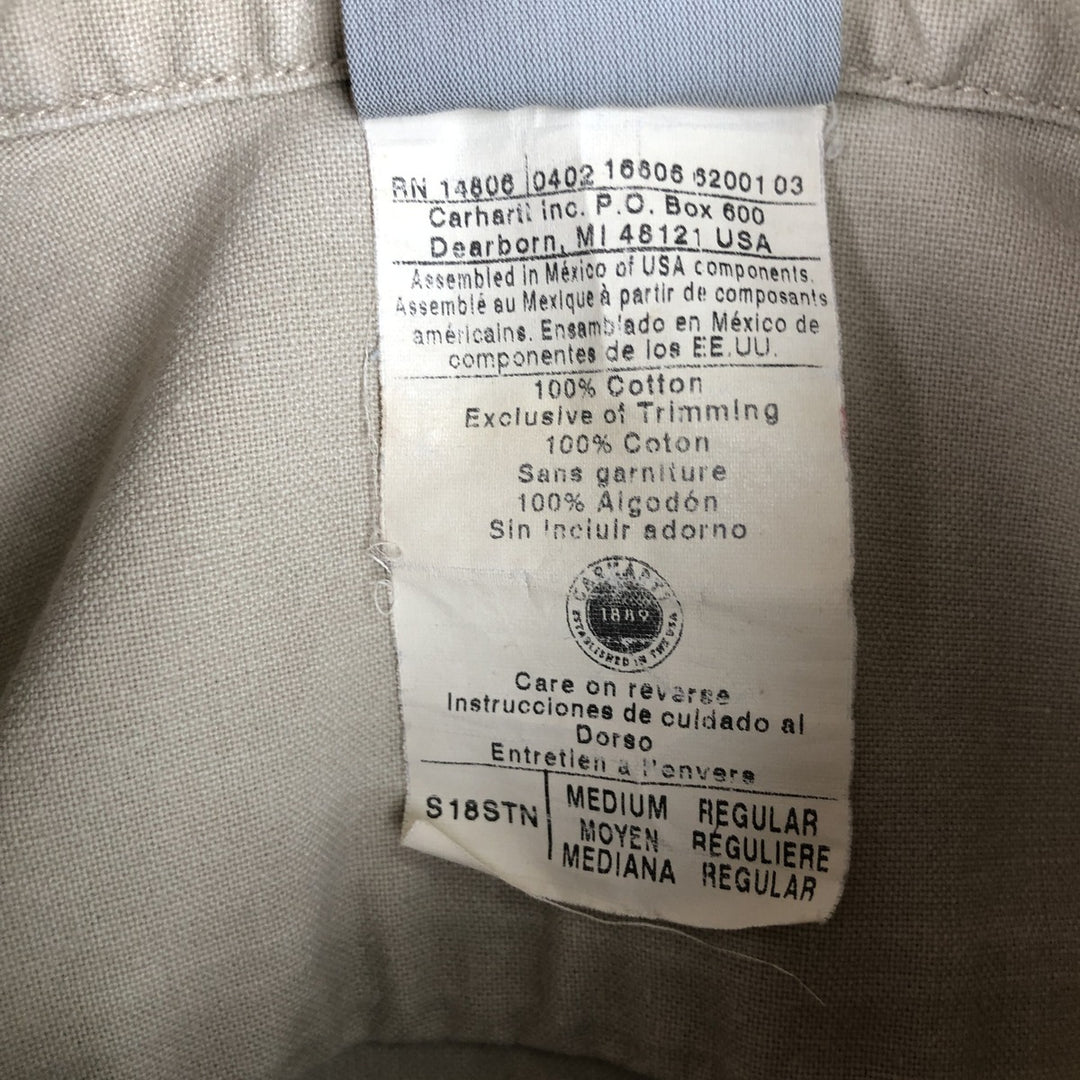 2000'S Carhartt Button-Down Short-Sleeve Work Shirt, Men's Size M (approx.) cotton Beige type Vintage Second Hand