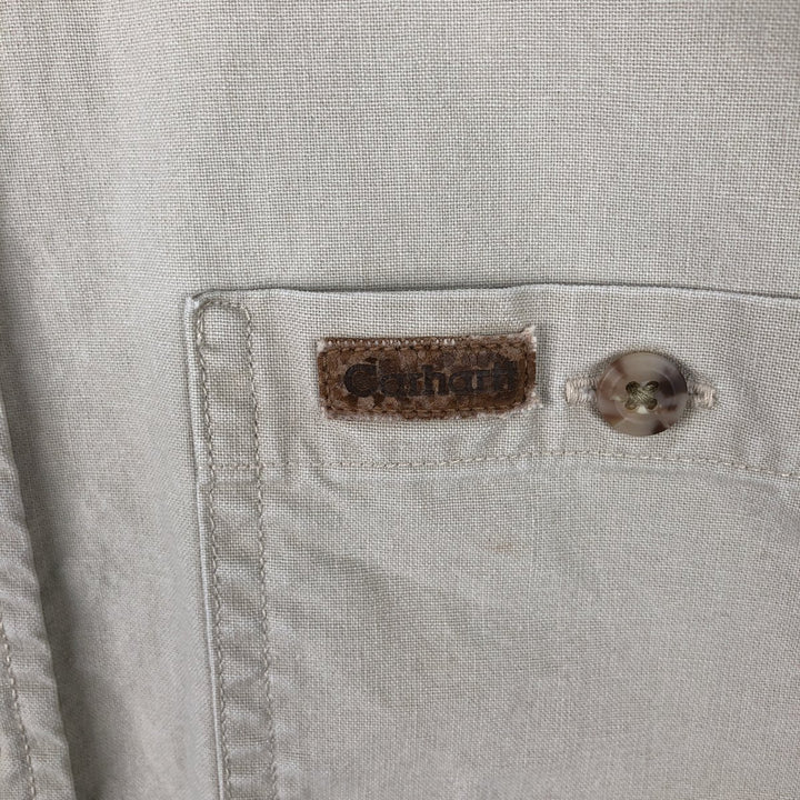 2000'S Carhartt Button-Down Short-Sleeve Work Shirt, Men's Size M (approx.) cotton Beige type Vintage Second Hand