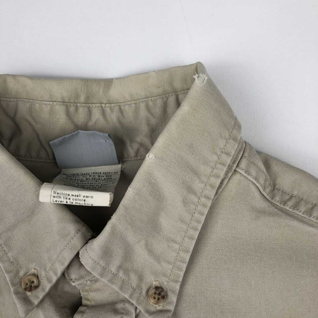 2000'S Carhartt Button-Down Short-Sleeve Work Shirt, Men's Size M (approx.) cotton Beige type Vintage Second Hand