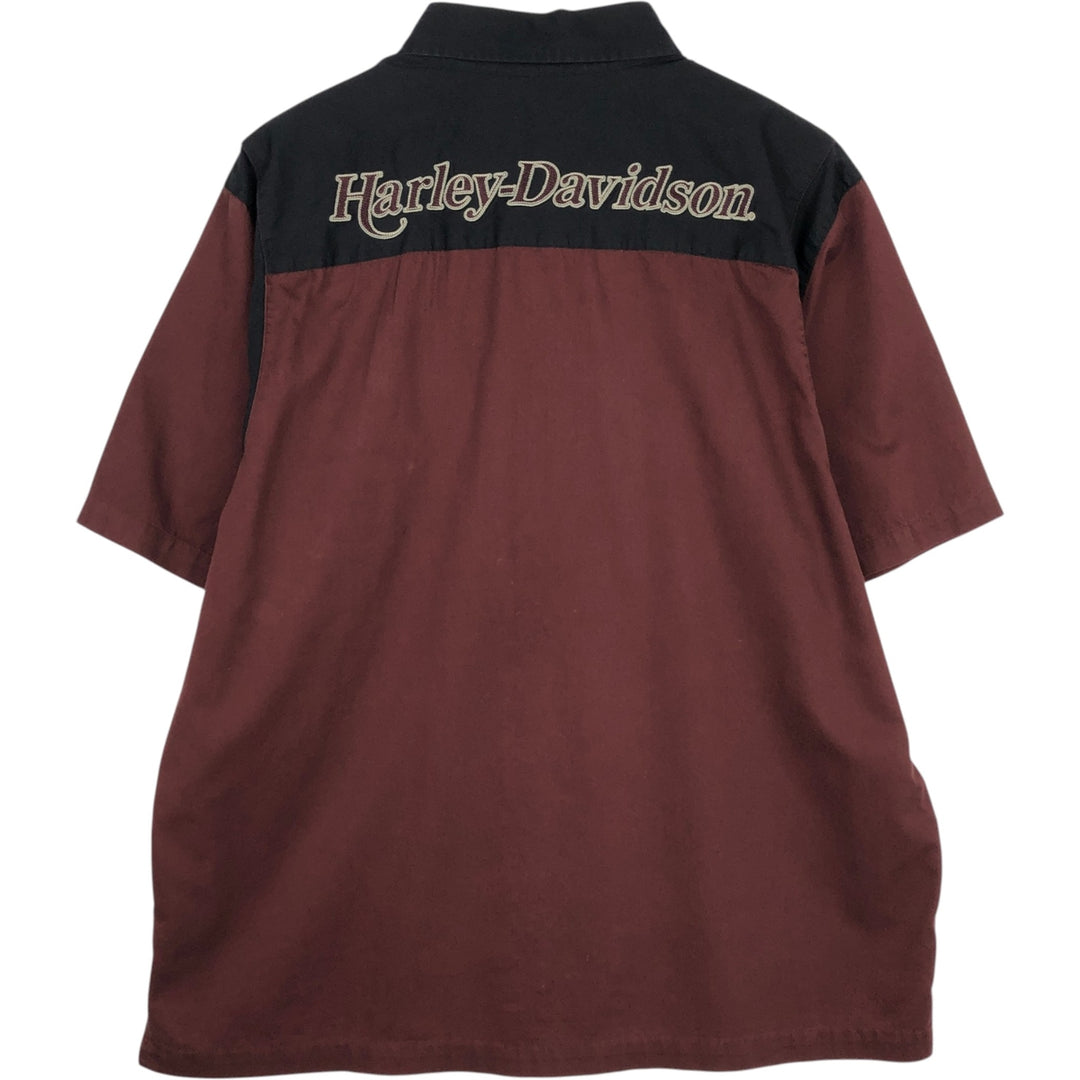 Harley-Davidson Short Sleeve Work Shirt Box Shirt Men's XL cotton wine-red Vintage Second Hand