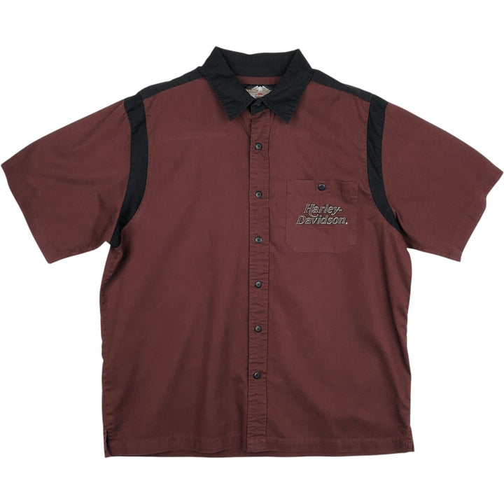 Harley-Davidson Short Sleeve Work Shirt Box Shirt Men's XL cotton wine-red Vintage Second Hand