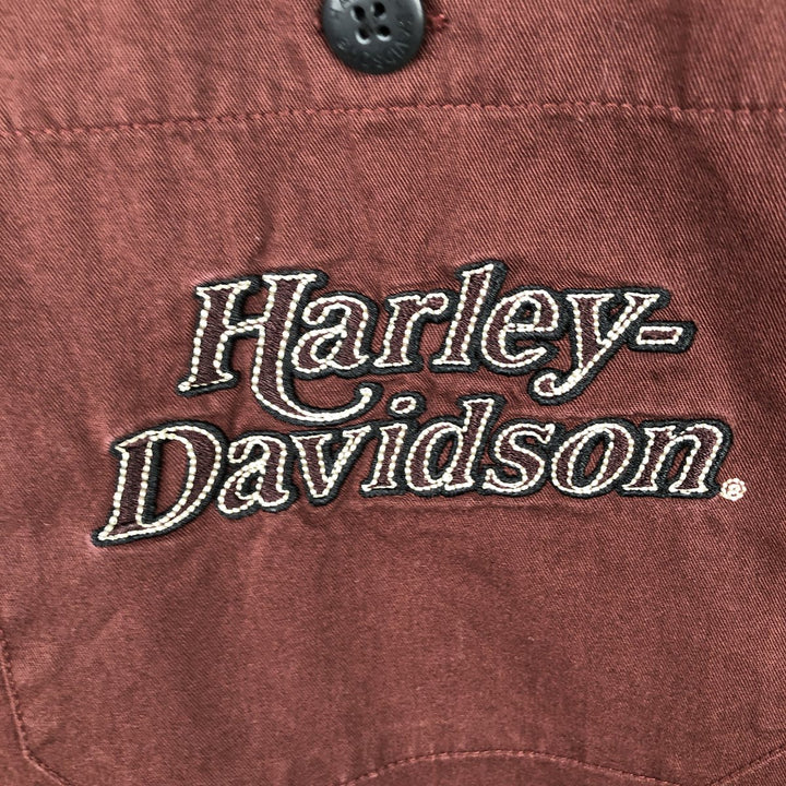 Harley-Davidson Short Sleeve Work Shirt Box Shirt Men's XL cotton wine-red Vintage Second Hand
