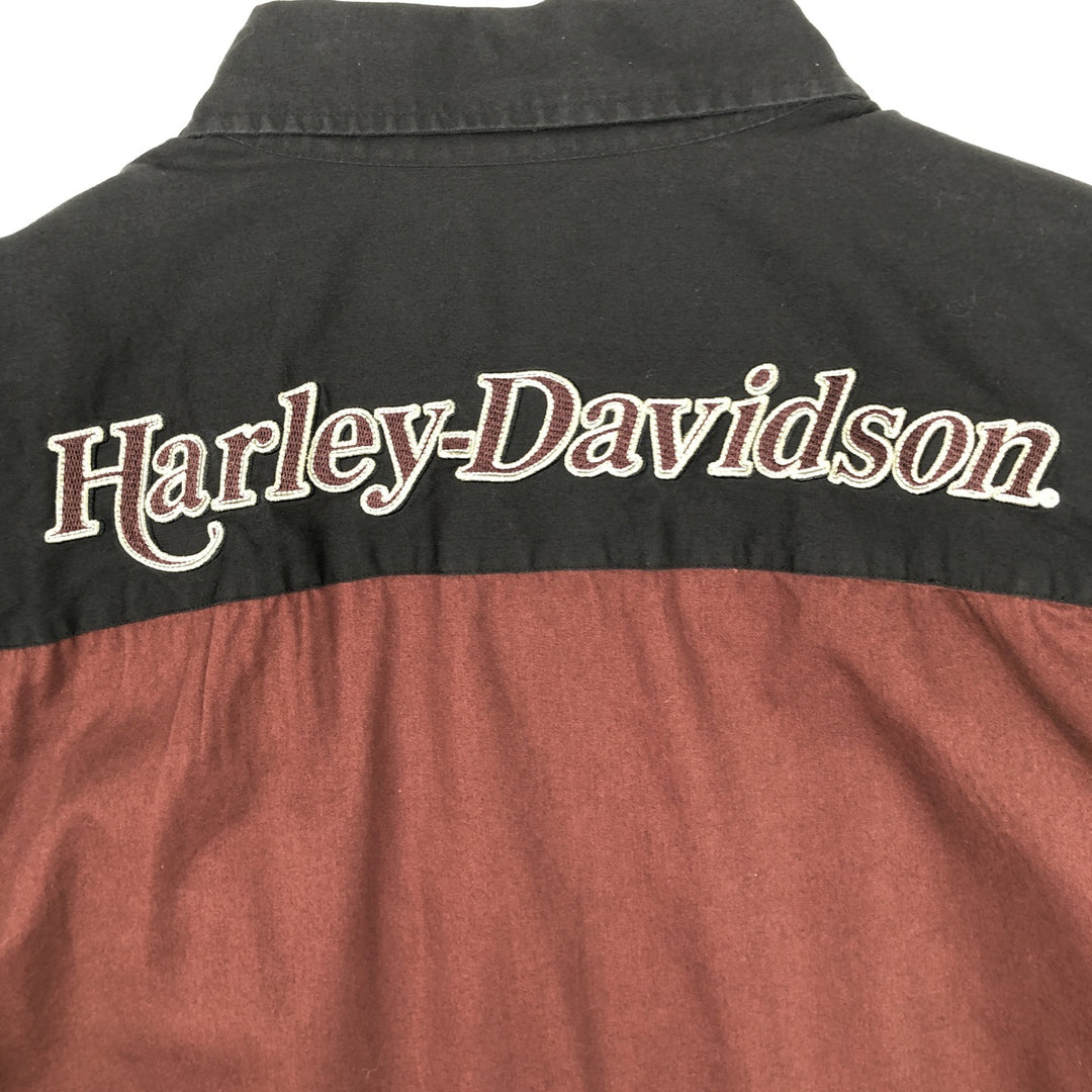 Harley-Davidson Short Sleeve Work Shirt Box Shirt Men's XL cotton wine-red Vintage Second Hand