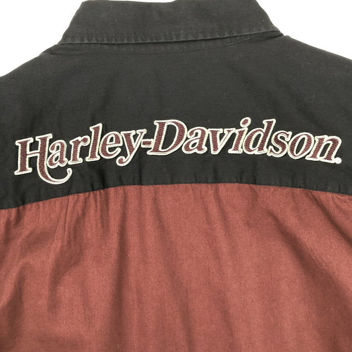 Harley-Davidson Short Sleeve Work Shirt Box Shirt Men's XL cotton wine-red Vintage Second Hand