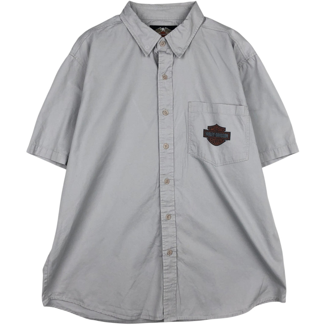 Harley-Davidson Hidden Button-Down Short Sleeve Work Shirt, Men's XL cotton gray type Vintage Second Hand
