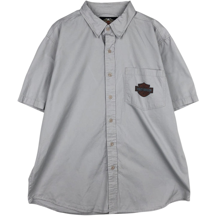 Harley-Davidson Hidden Button-Down Short Sleeve Work Shirt, Men's XL cotton gray type Vintage Second Hand