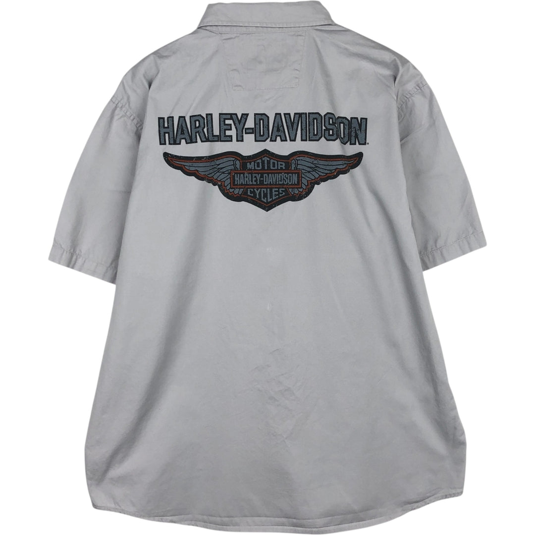 Harley-Davidson Hidden Button-Down Short Sleeve Work Shirt, Men's XL cotton gray type Vintage Second Hand
