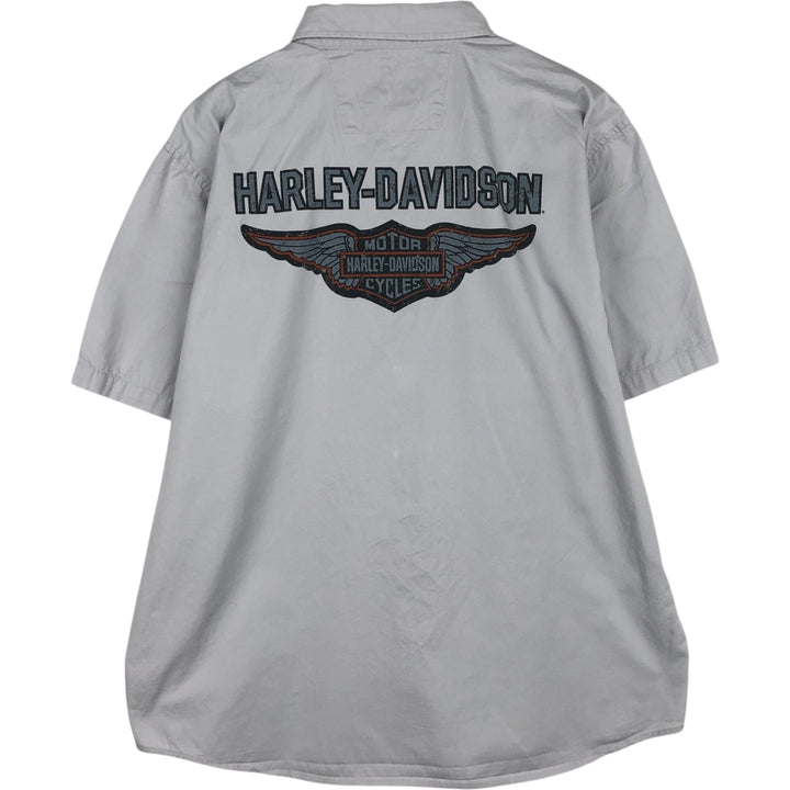 Harley-Davidson Hidden Button-Down Short Sleeve Work Shirt, Men's XL cotton gray type Vintage Second Hand
