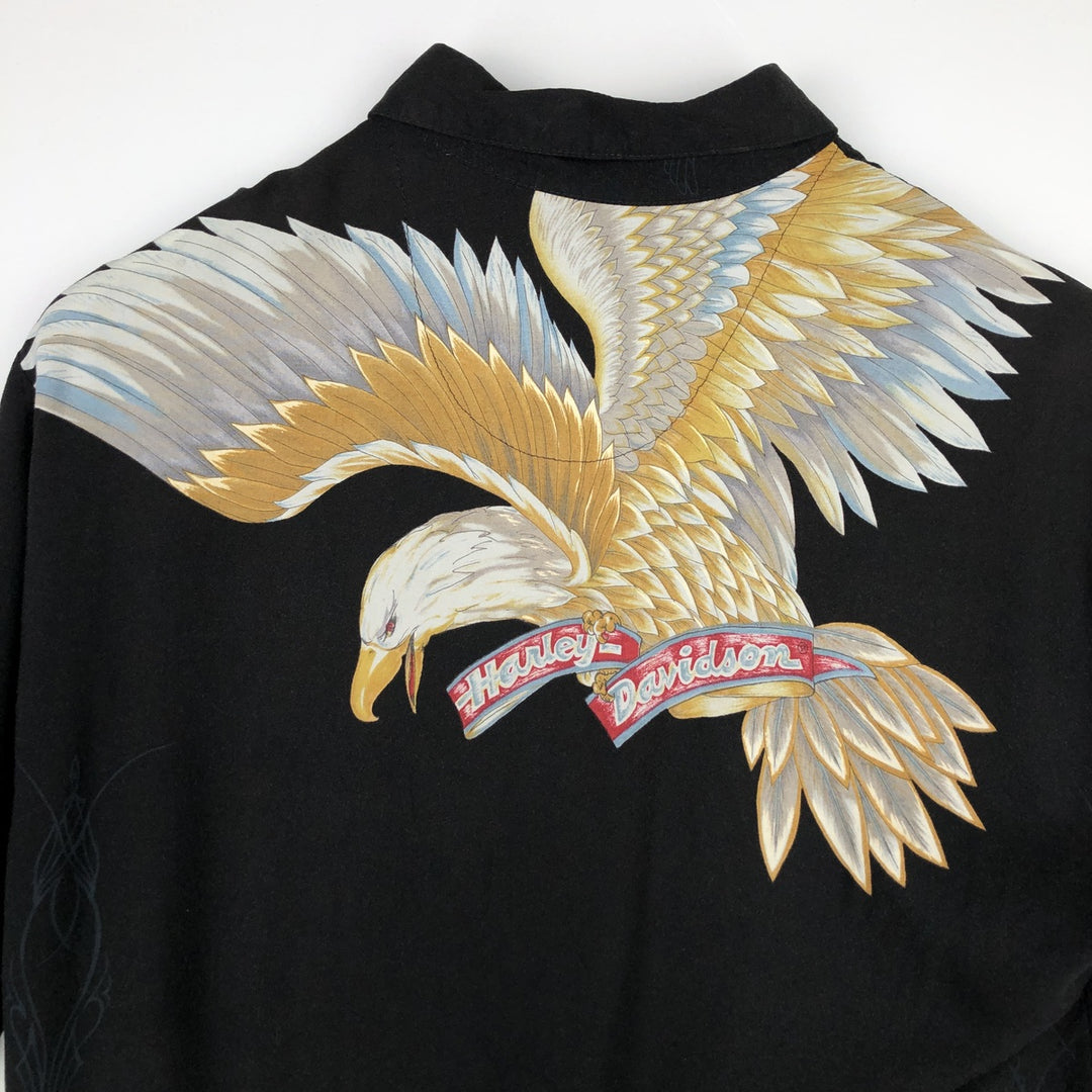 90'S Harley-Davidson Eagle Pattern Short-Sleeve Work Shirt, Boxy Shirt, Men's Size M (Equivalent), Vintage unclear black type Vintage Second Hand