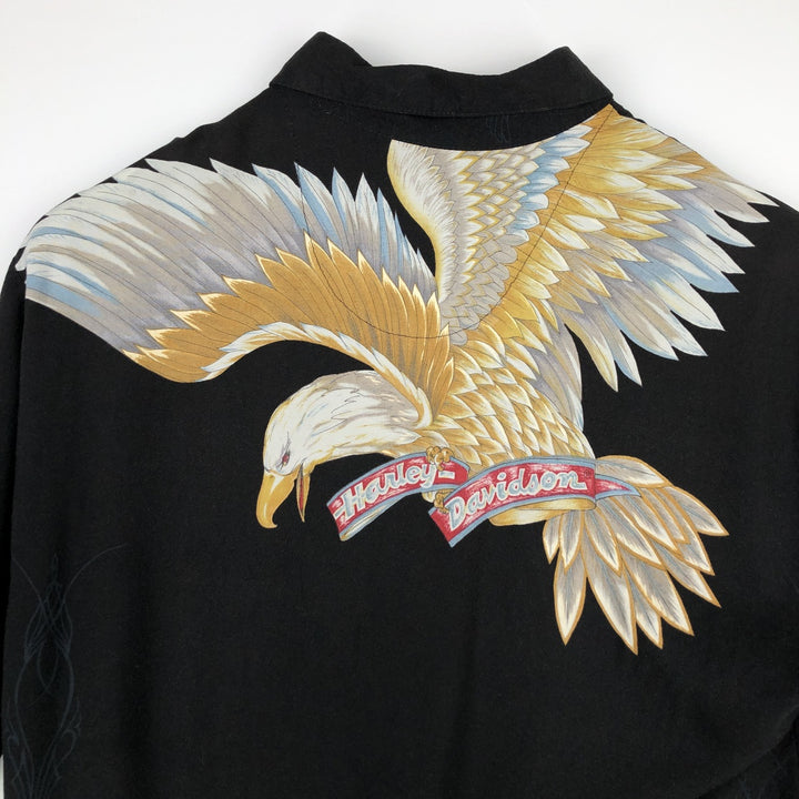 90'S Harley-Davidson Eagle Pattern Short-Sleeve Work Shirt, Boxy Shirt, Men's Size M (Equivalent), Vintage unclear black type Vintage Second Hand