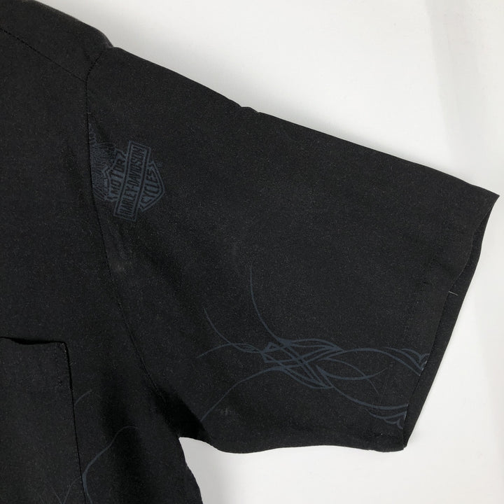 90'S Harley-Davidson Eagle Pattern Short-Sleeve Work Shirt, Boxy Shirt, Men's Size M (Equivalent), Vintage unclear black type Vintage Second Hand