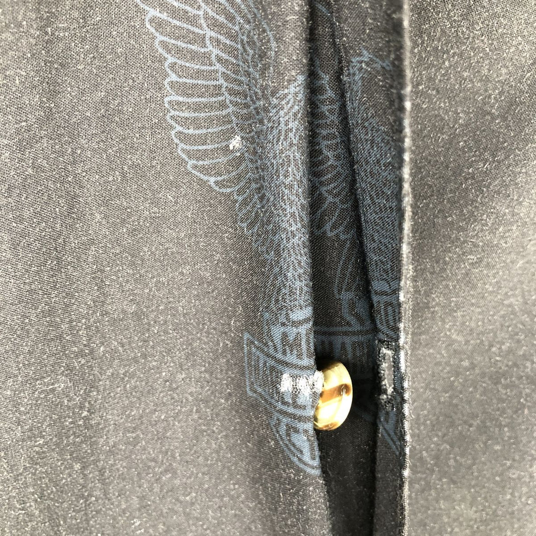 90'S Harley-Davidson Eagle Pattern Short-Sleeve Work Shirt, Boxy Shirt, Men's Size M (Equivalent), Vintage unclear black type Vintage Second Hand