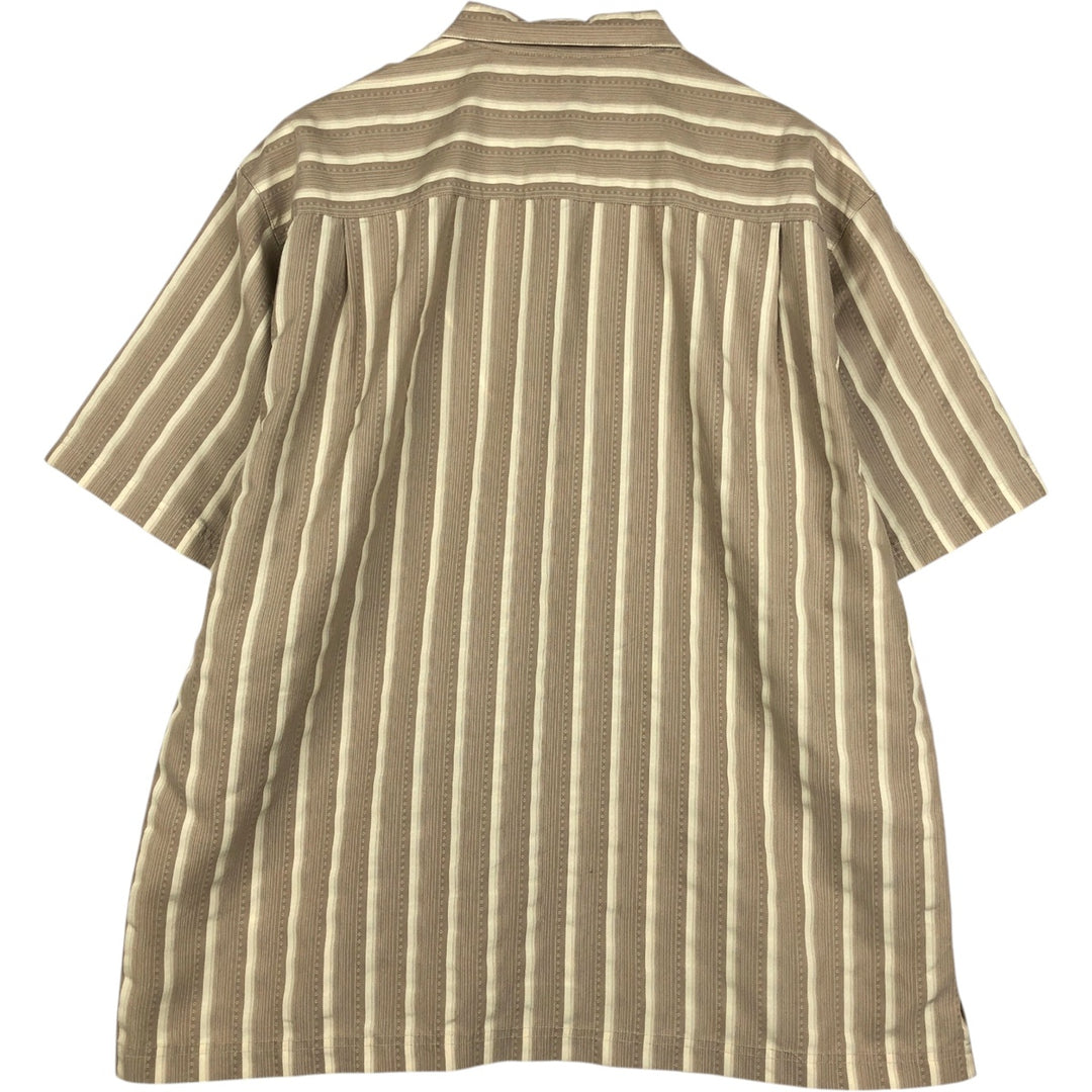 HAGGAR Stripe Pattern Multi-Stripe Short-Sleeve Polynosic x Poly Shirt Box Shirt Men's Size L (approx.) Polynosic Khaki type beige Vintage Second Hand
