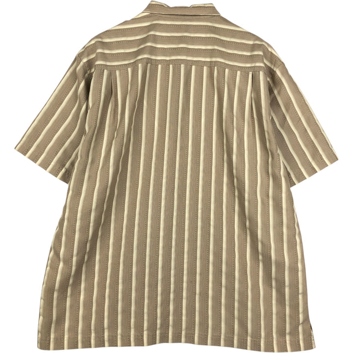 HAGGAR Stripe Pattern Multi-Stripe Short-Sleeve Polynosic x Poly Shirt Box Shirt Men's Size L (approx.) Polynosic Khaki type beige Vintage Second Hand