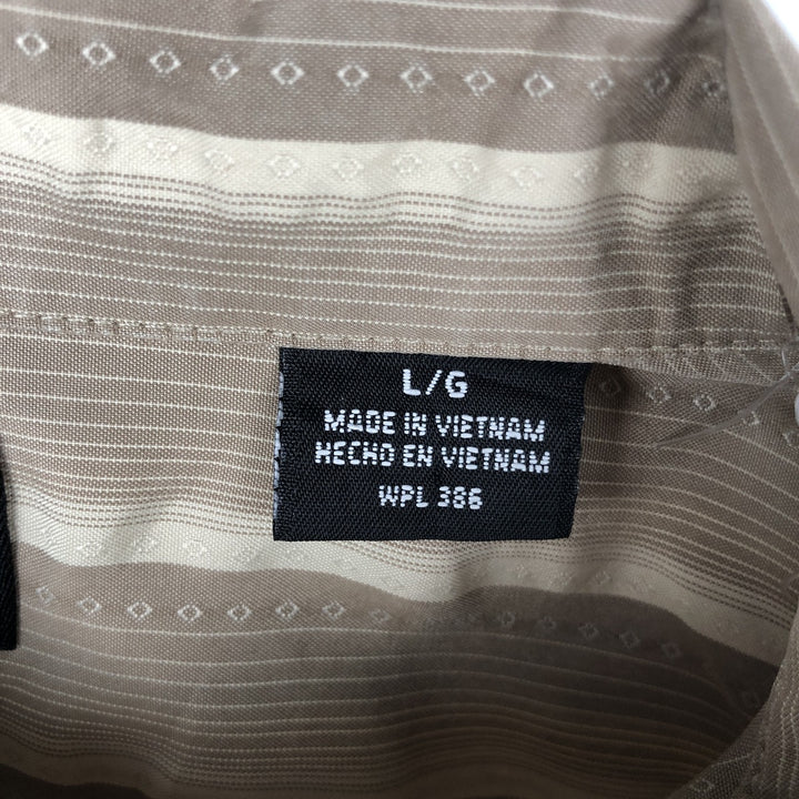 HAGGAR Stripe Pattern Multi-Stripe Short-Sleeve Polynosic x Poly Shirt Box Shirt Men's Size L (approx.) Polynosic Khaki type beige Vintage Second Hand