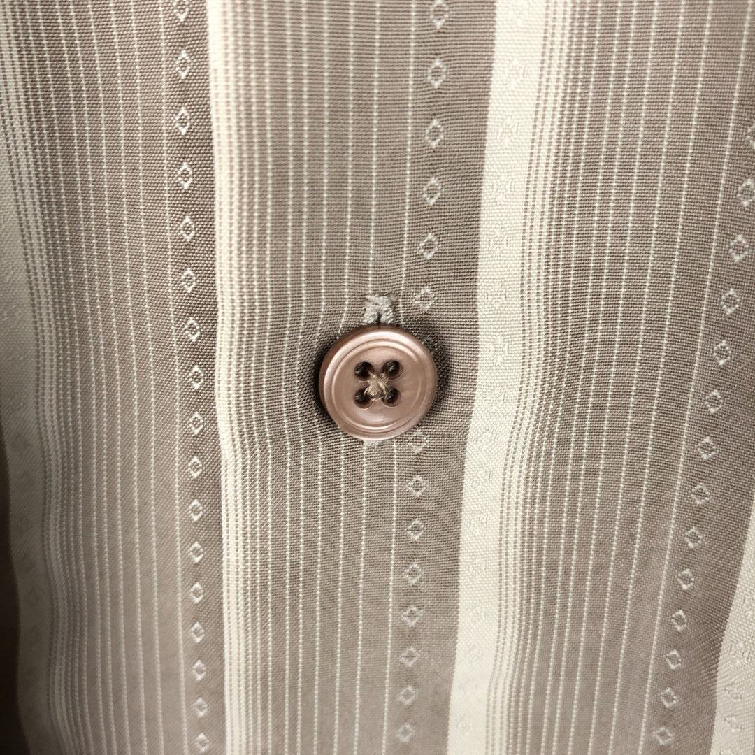 HAGGAR Stripe Pattern Multi-Stripe Short-Sleeve Polynosic x Poly Shirt Box Shirt Men's Size L (approx.) Polynosic Khaki type beige Vintage Second Hand