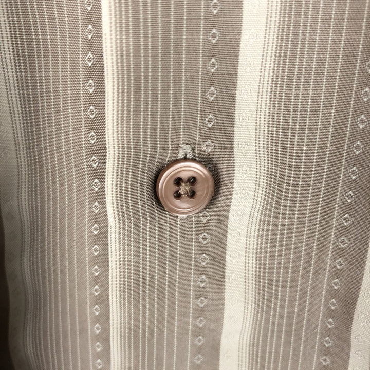 HAGGAR Stripe Pattern Multi-Stripe Short-Sleeve Polynosic x Poly Shirt Box Shirt Men's Size L (approx.) Polynosic Khaki type beige Vintage Second Hand
