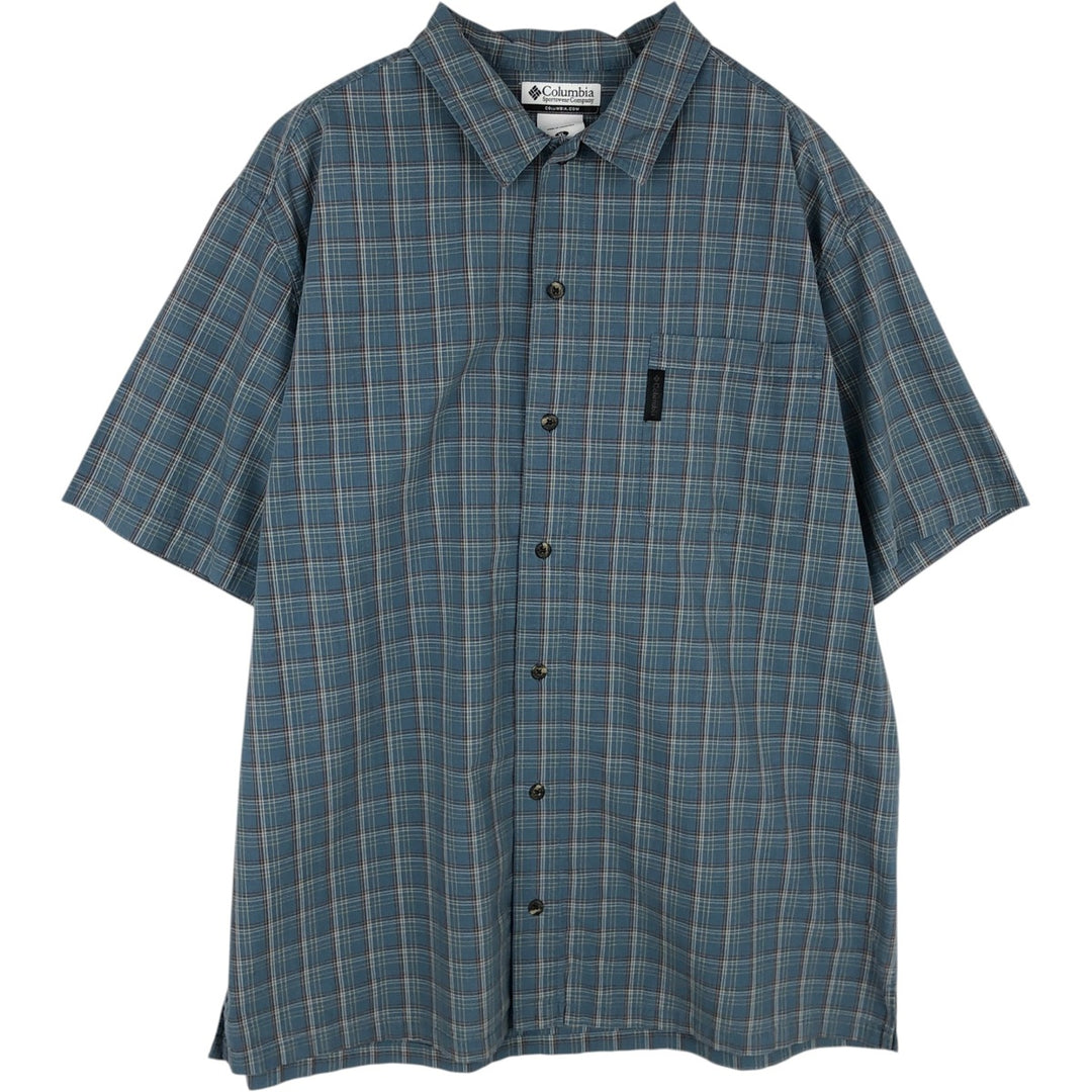 2000'S Columbia Short Sleeve Cotton Check Box Shirt, Men's XL cotton blue type Vintage Second Hand