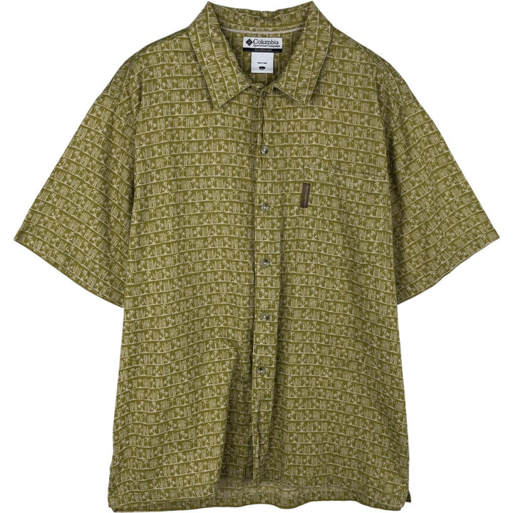 2000'S Columbia short-sleeved cotton shirt with all-over palm tree print, boxy fit, men's size L (approx.) cotton green type yellow green Vintage Second Hand