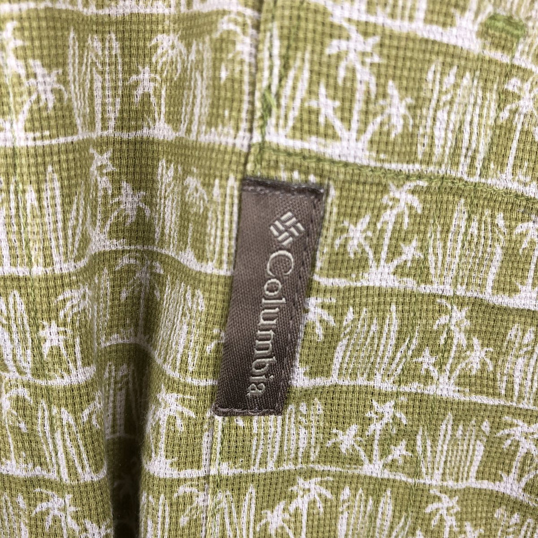 2000'S Columbia short-sleeved cotton shirt with all-over palm tree print, boxy fit, men's size L (approx.) cotton green type yellow green Vintage Second Hand