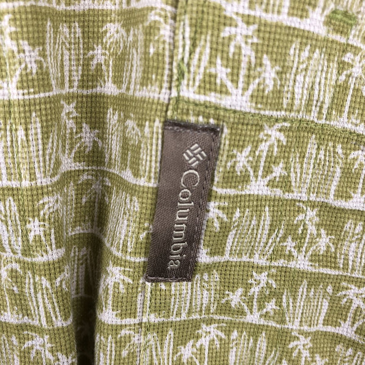 2000'S Columbia short-sleeved cotton shirt with all-over palm tree print, boxy fit, men's size L (approx.) cotton green type yellow green Vintage Second Hand