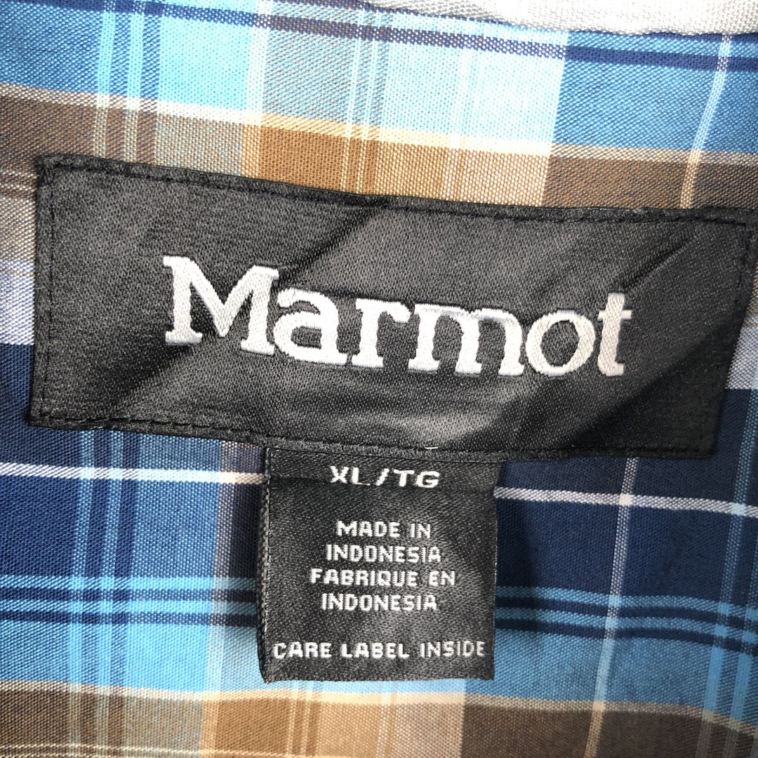 2000'S Marmot Short-Sleeve Cotton Check Shirt, Men's Size XL (approx.) Organic cotton blue type Vintage Second Hand